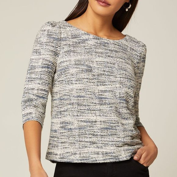 RW&CO Grey Mix Jacquard Top With Back Bow in L, XL - Picture 2 of 4